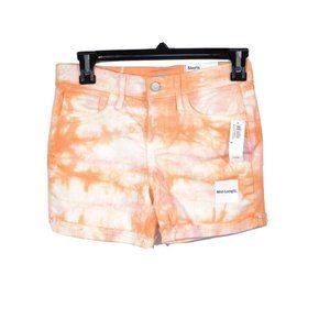 Old Navy Youth Girls Jean Shorts Orange Tie-Dye Stretch Adjustable Waist Size 10